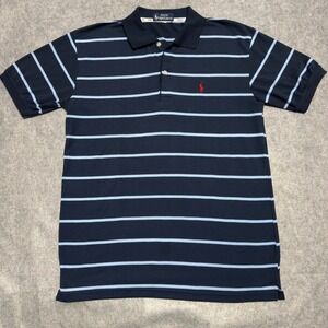 Polo Ralph Lauren Mens Striped Polo Shirt Navy Blue Light Blue Red Pony Logo